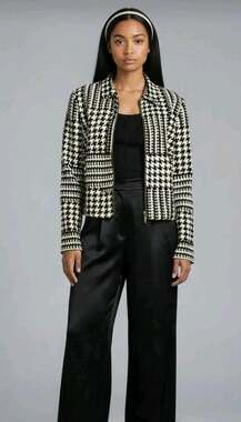 David Warren New York Houndstooth Zip Front Jacket Blazer Tailored Vintage US 12